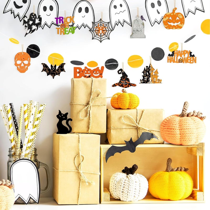 Sophena 80PCS Wooden Halloween Ornaments to Paint Fall Decorations,10 Styles DIY Blank Autumn Unfinished Wood Skull Pumpkin Ghost Bat Boo Trick or Treat Halloween Cutouts Ornament for Crafts Party Hanging - Image 3